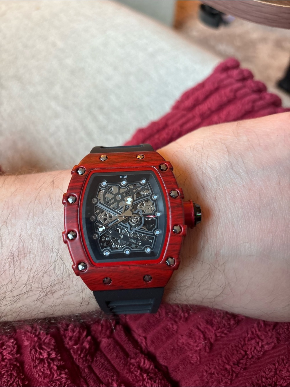 Men's Bibi Red Automatic Watch with Black Strap - Picture 2 of 2